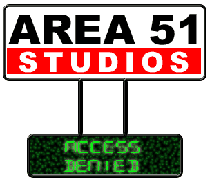 Animated Area 51 Studios sign with a green LED panel flashing ACCESS DENIED